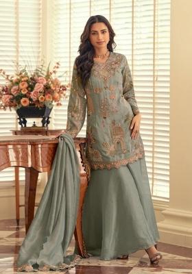 Blue Embroidery Silk Kurta Set