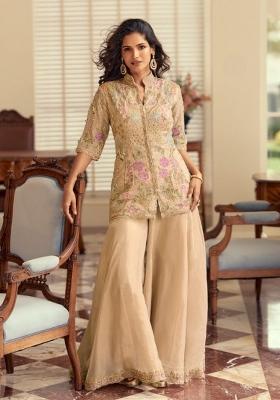 Cream Embroidery Silk Kurta Set