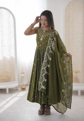 Mehendi Embroidery Silk Anarkali Set