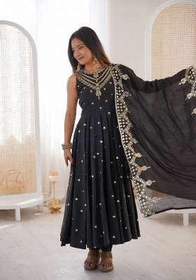 Black Embroidery Silk Anarkali Set