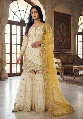 White Embroidery Silk Kurta Set