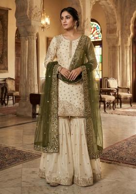 White Embroidery Silk Kurta Set