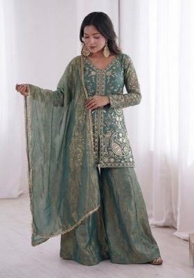Blue Embroidery Silk Kurta Set
