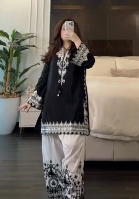 Black Embroidery Crepe Kurta Set