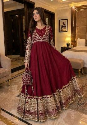 Maroon Embroidery Georgette Anarkali Set
