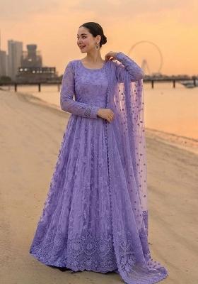 Purple Embroidery Georgette Anarkali With Dupatta