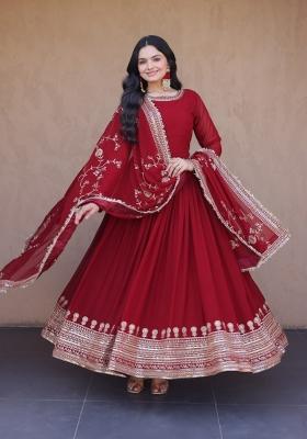Maroon Embroidery Georgette Anarkali With Dupatta