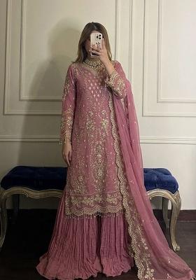 Pink Embroidery Georgette Kurta Set