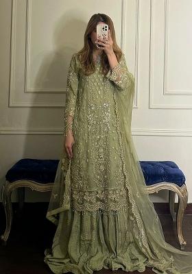 Green Embroidery Georgette Kurta Set