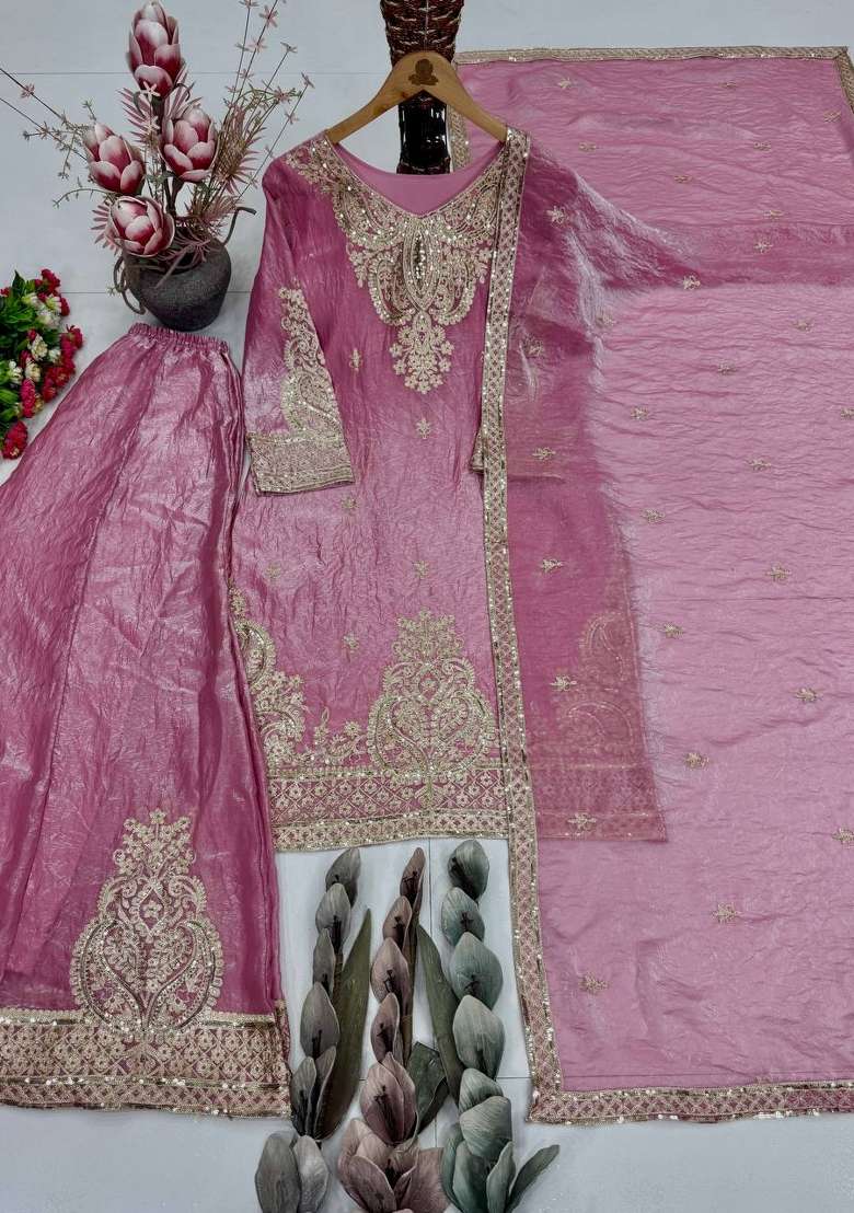 Lavender Embroidery Silk Salwar Suit - Indya