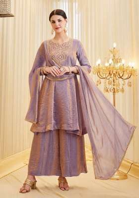 Lavender Embroidery Silk Salwar Suit
