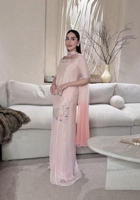 Pink Embroidery Silk Sharara Set