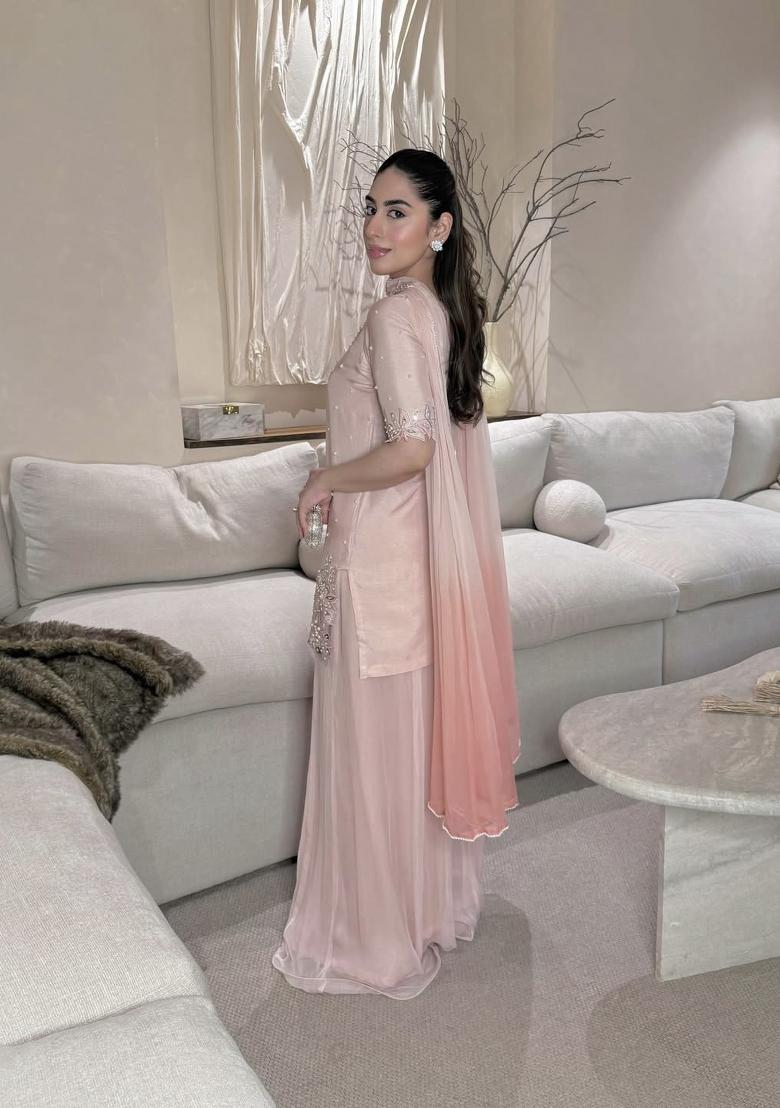 Pink Embroidery Silk Sharara Set - Indya