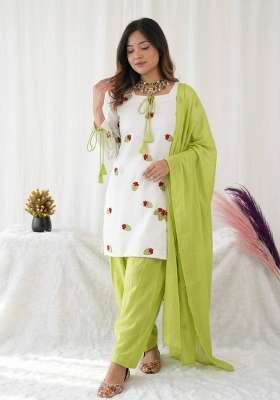 White Embroidery Cotton Salwar Suit