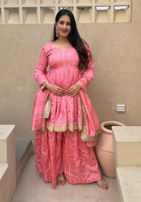 Pink Embroidery Silk Anarkali Set