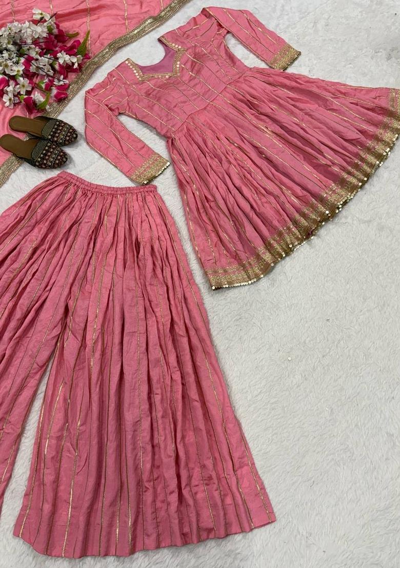 Pink Embroidery Silk Anarkali Set - Indya