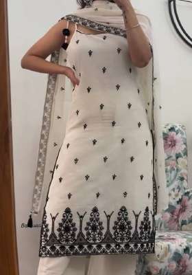 White Embroidery Silk Salwar Suit