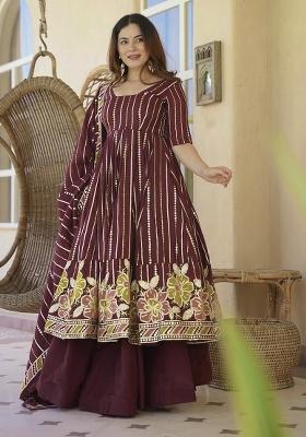 Red Embroidery Georgette Anarkali Set