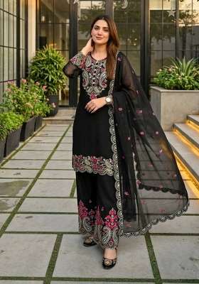 Black Embroidery Silk Salwar Suit