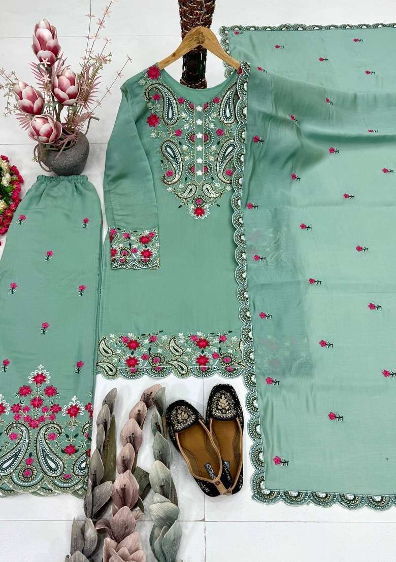 Rama Embroidery Silk Salwar Suit - Indya