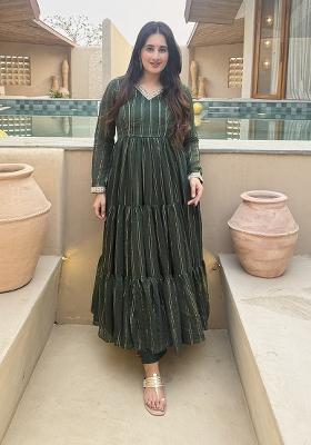 Green Embroidery Brocade Anarkali Set