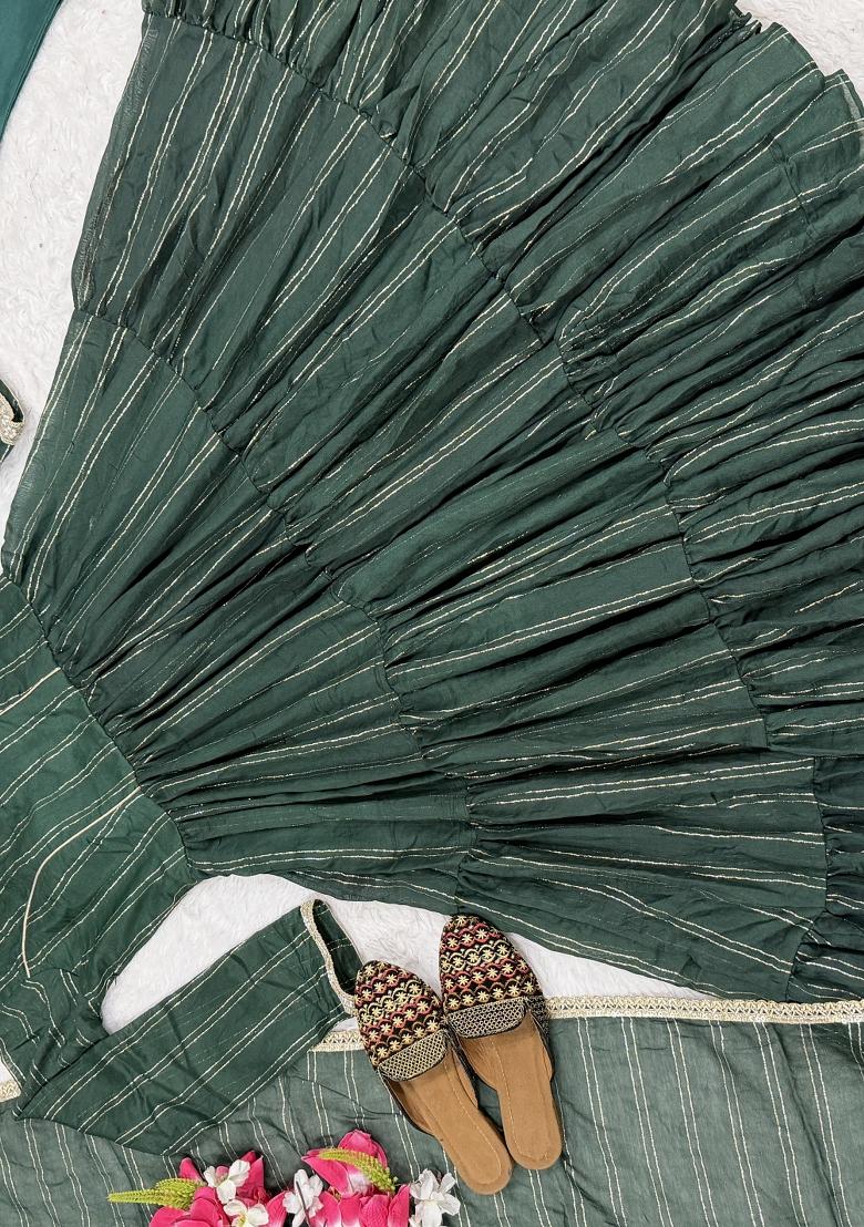 Green Embroidery Brocade Anarkali Set - Indya