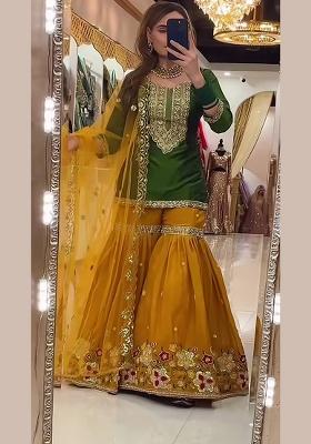 Green Embroidery Georgette Sharara Set