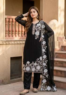 Black Embroidery Georgette Salwar Suit