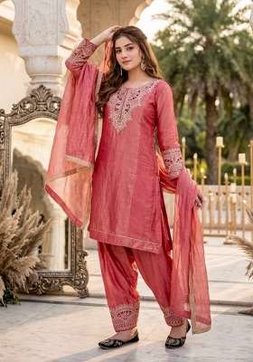 Red Embroidery Silk Salwar Suit