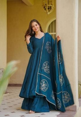 Blue Embroidery Silk Anarkali Set