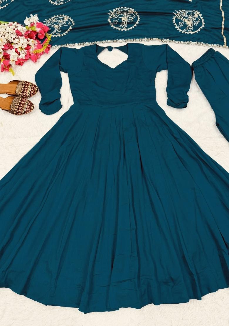 Blue Embroidery Silk Anarkali Set - Indya