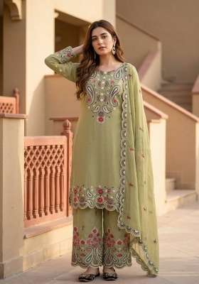 Mehendi Embroidery Silk Salwar Suit