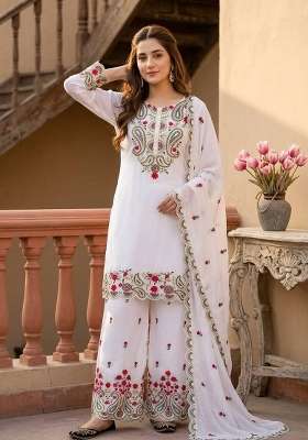 White Embroidery Silk Salwar Suit