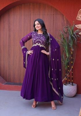 Purple Embroidery Faux Blooming Gown With Dupatta