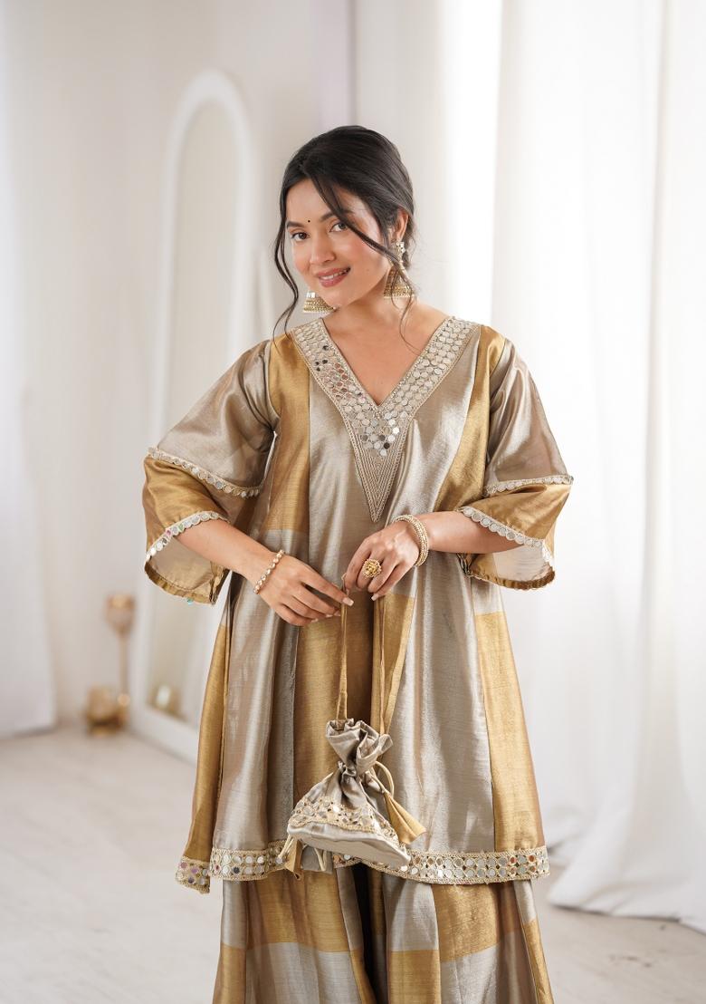 Chiku Embroidery Tissue Kurta Set - Indya