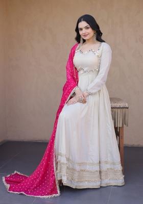 Pink Embroidery Cosmos Gown With Dupatta