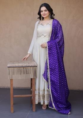 Purple Embroidery Cosmos Gown With Dupatta