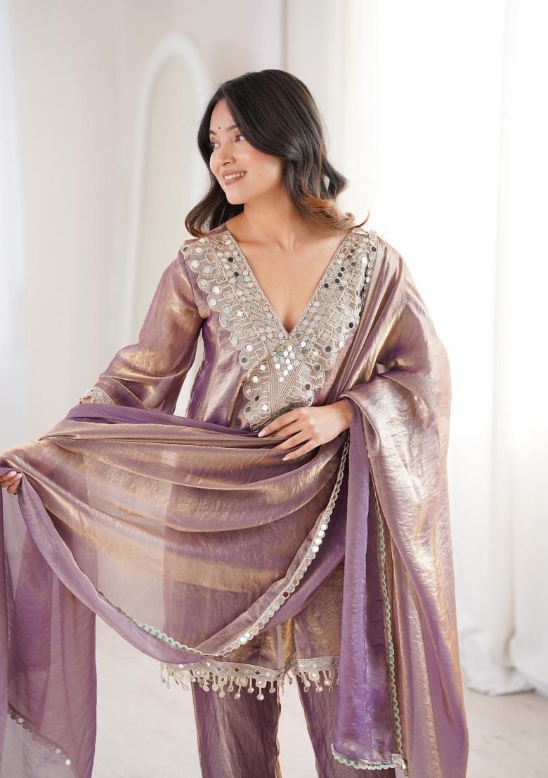 Purple Embroidery Fendi Kurta Set - Indya