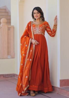 Fanta Embroidery Fendi Gown With Dupatta