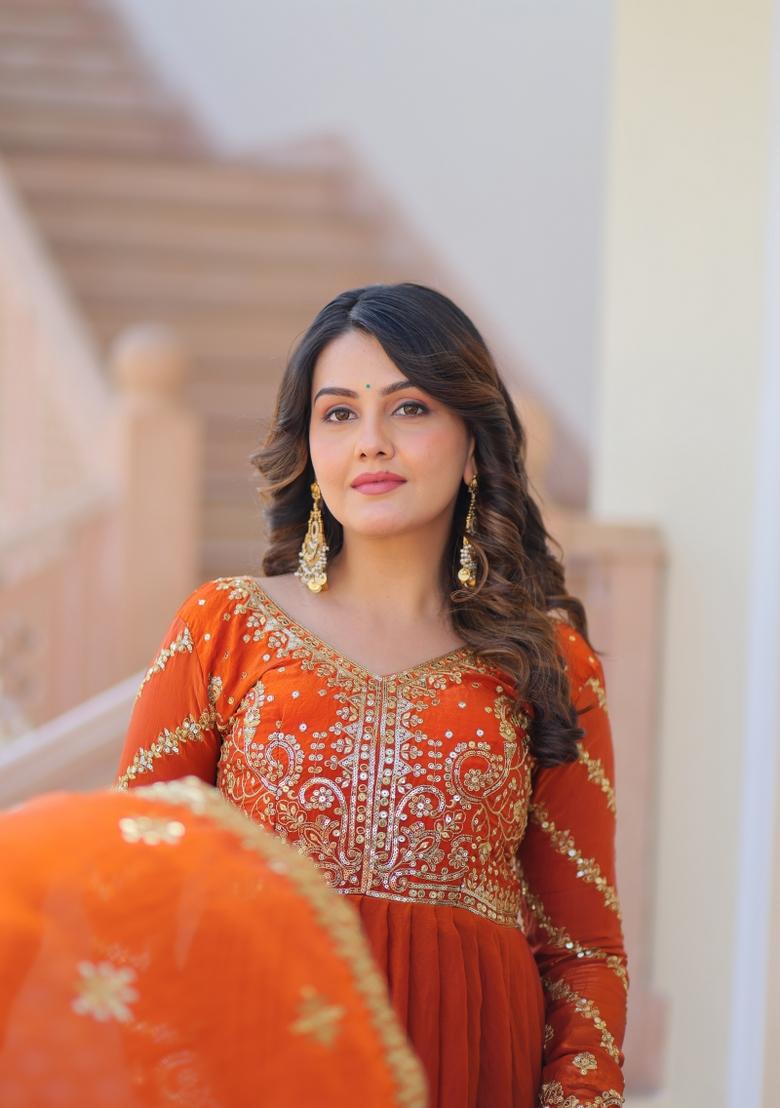 Fanta Embroidery Fendi Gown With Dupatta - Indya