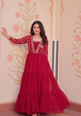Pink Embroidery Faux Blooming Gown