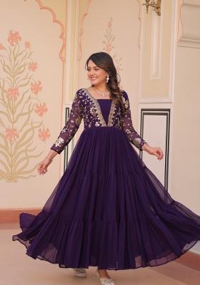 Purple Embroidery Faux Blooming Gown