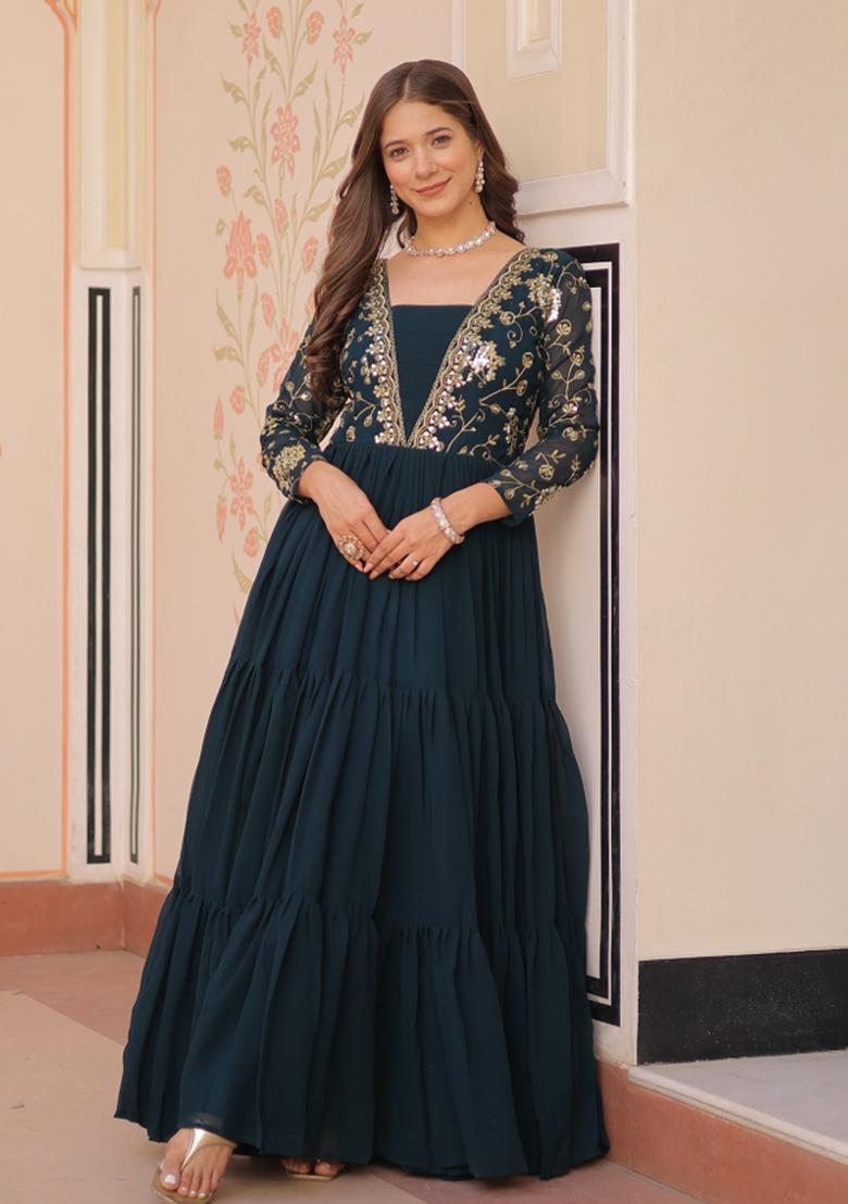 Rama Embroidery Faux Blooming Gown - Indya