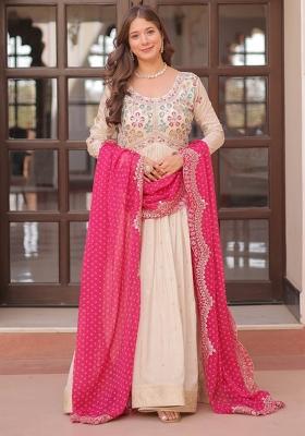 Pink Embroidery Cosmos Gown With Dupatta
