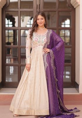 Purple Embroidery Cosmos Gown With Dupatta