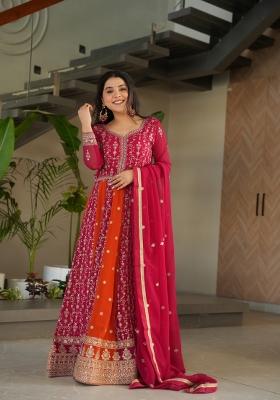 Pink Embroidery Faux Blooming Gown With Dupatta
