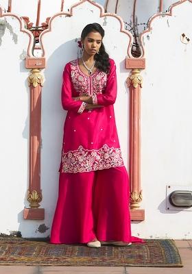 Rani Pink Embroidery Chinon Kurta Set