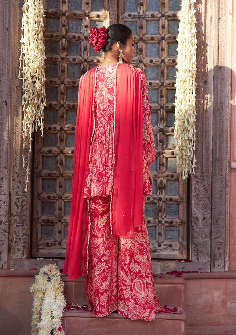 Pink Embroidery Chinon Kurta Set - Indya