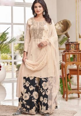Cream Embroidery Ho Fabric Kurta Set