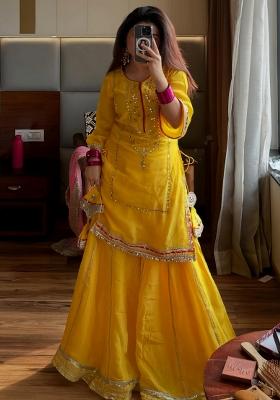 Yellow Embroidery Georgette Sharara Set